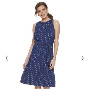 Juicy Couture Cinched Halter Dress Blue with Gold Foil Print Size Large NWT